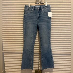 Altar'd State Raw Hem Crop Blue Flare Jeans